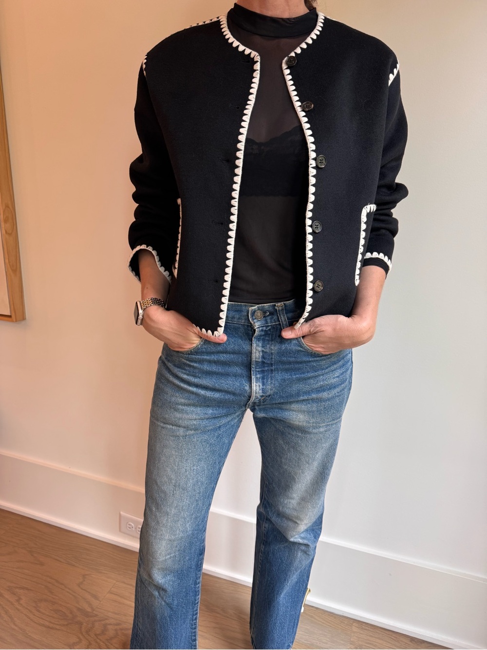 🖤🖤 Rails Black Cropped Cardigan with White embroidery